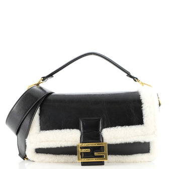 Fendi Baguette NM Bag Shearling and Leather Large