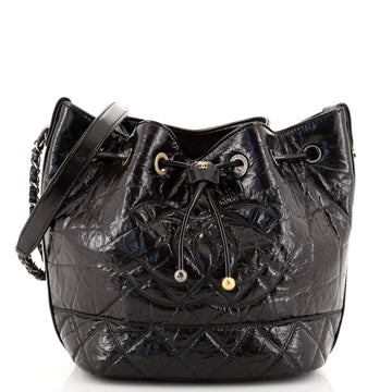 Chanel CC Drawstring Bucket Bag Quilted Shiny Aged Calfskin Small