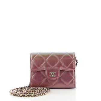 Chanel Classic Flap Card Holder on Chain Quilted Iridescent Lambskin Mini