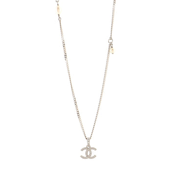 Chanel CC Pendant Long Necklace Metal with Faux Pearls and Crystals