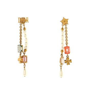 Christian Dior Tribales Dangle Chain Earrings Metal with Faux Pearls and Crystals
