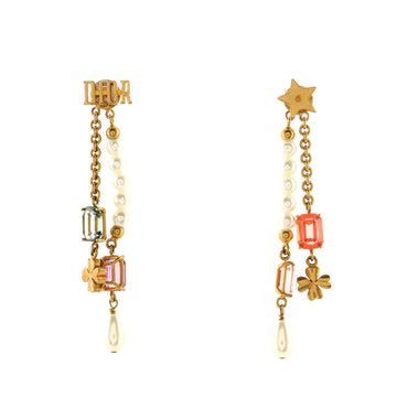Christian Dior Tribales Dangle Chain Earrings Metal with Faux Pearls and Crystals
