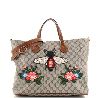 Gucci Convertible Soft Tote Embroidered GG Coated Canvas Medium
