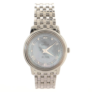 Omega De Ville Prestige Quartz Watch Stainless Steel with Diamond Markers and Mother of Pearl 27
