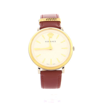 Versace V-Circle Quartz Watch Stainless Steel and Leather 38