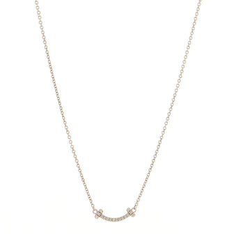 Tiffany & Co. T Smile Pendant Necklace 18K White Gold with Diamonds Mini
