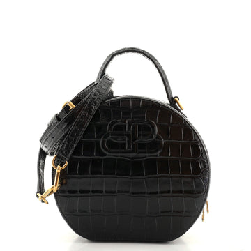 Balenciaga Vanity Round Bag Crocodile Embossed Leather XS