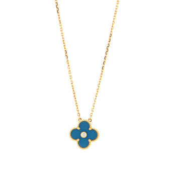 Van Cleef & Arpels Vintage Alhambra Pendant Necklace 18K Yellow Gold and Sevres Porcelain with Diamond