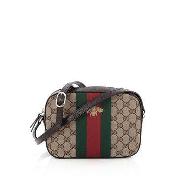 Gucci Bee Web Camera Bag GG Canvas Brown