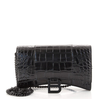 Balenciaga Hourglass Chain Wallet Crocodile Embossed Leather