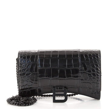 Balenciaga Hourglass Chain Wallet Crocodile Embossed Leather