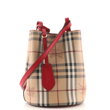 Burberry Lorne Bucket Bag Haymarket Coated Canvas Small