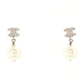 Chanel CC Drop Earrings Metal with Crystals and Faux Pearls