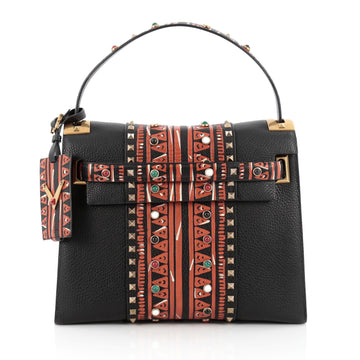 Valentino My Rockstud Convertible Satchel Tribal Embellished Leather Medium black