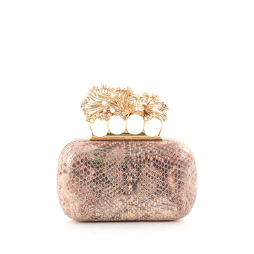 Alexander McQueen Flower Skull Knuckle Box Clutch Python Small pink