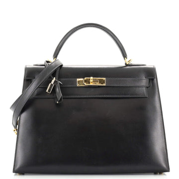 Hermes Kelly Handbag Black Box Calf with Gold Hardware 32