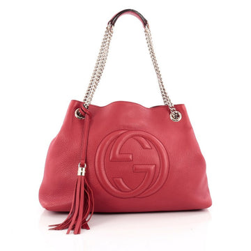 Gucci Soho Shoulder Bag Chain Strap Leather Medium Red