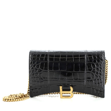 Balenciaga Hourglass Chain Wallet Crocodile Embossed Leather
