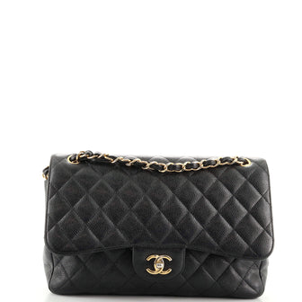 Chanel Vintage Classic Double Flap Bag Quilted Caviar Jumbo
