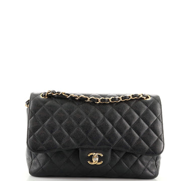 Chanel Vintage Classic Double Flap Bag Quilted Caviar Jumbo