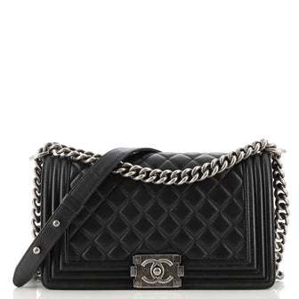 Chanel Boy Flap Bag Quilted Caviar Old Medium