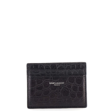 Saint Laurent Logo Card Holder Crocodile Embossed Leather