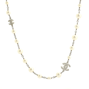 Chanel CC Station Long Necklace Metal with Faux Pearls and Crystals