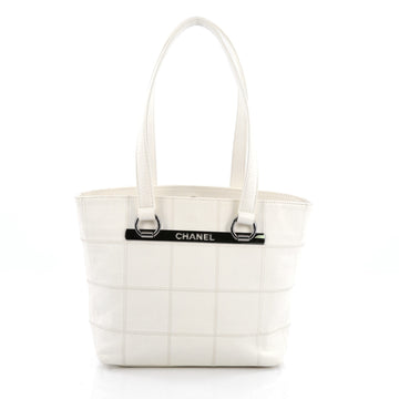 Chanel Square Stitch Tote Caviar Small White