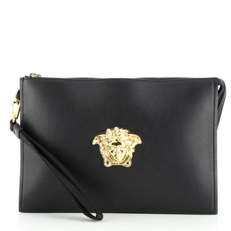 Versace Palazzo Medusa Zip Wristlet Pouch Leather Large