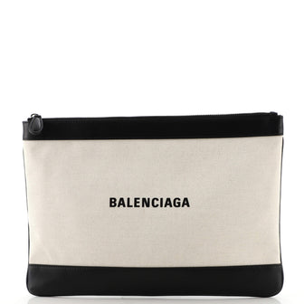 Balenciaga Navy Zip Pouch Canvas and Leather Large