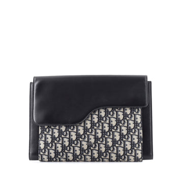 Christian Dior Saddle Flap Portfolio Pouch Oblique Canvas and Leather Medium