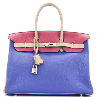 Hermes Birkin Handbag Tricolor Togo with Palladium Hardware 35