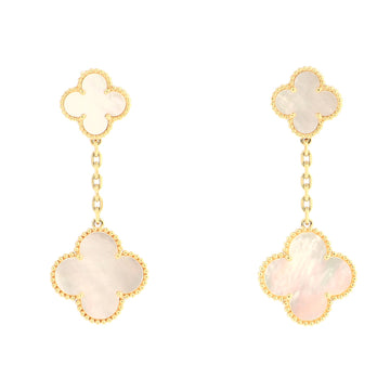 Van Cleef & Arpels Magic Alhambra 2 Motifs Earrings 18K Yellow Gold and Mother of Pearl