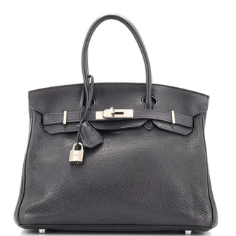 Hermes Birkin Handbag Black Togo with Palladium Hardware 30