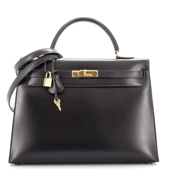 Hermes Kelly Handbag Black Box Calf with Gold Hardware 35