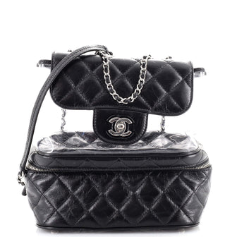 Zip Around Flap Bag Quilted Crumpled Calfskin and PVC Small