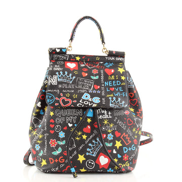 Dolce & Gabbana Miss Sicily Backpack Printed Leather Small