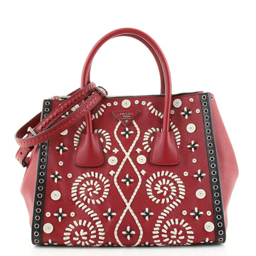 Prada Twin Pocket Tote Embroidered Saffiano Medium