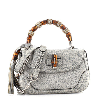 Gucci New Convertible Bamboo Top Handle Bag Speckled Leather Medium