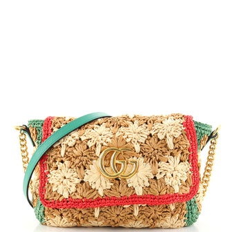 Gucci GG Marmont Flap Bag Raffia Small