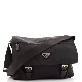 Prada Zip Buckle Messenger Bag Tessuto Medium