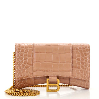 Balenciaga Hourglass Chain Wallet Crocodile Embossed Leather