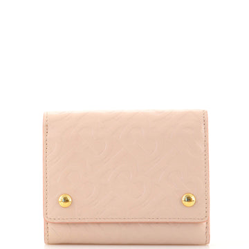 Burberry Lancaster Trifold Wallet Monogram Embossed Leather Compact