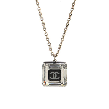 Chanel CC Logo Square Pendant Necklace Metal and Lucite