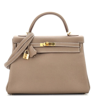 Hermes Kelly Handbag Grey Togo with Gold Hardware 32