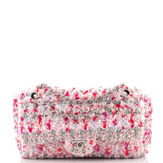 Chanel Classic Double Flap Bag Quilted Tweed and Ribbon Medium
