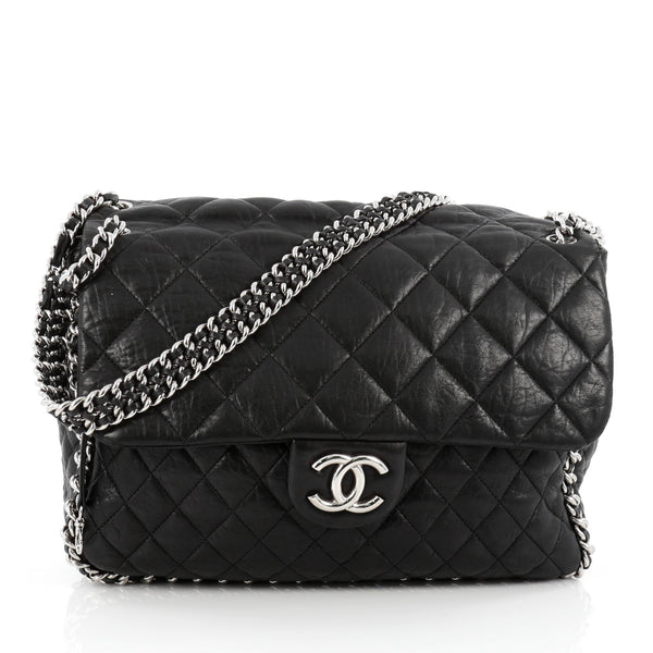 Chanel Chain Extra Large Cc 225721 White X Black Leather Shoulder Bag, Chanel
