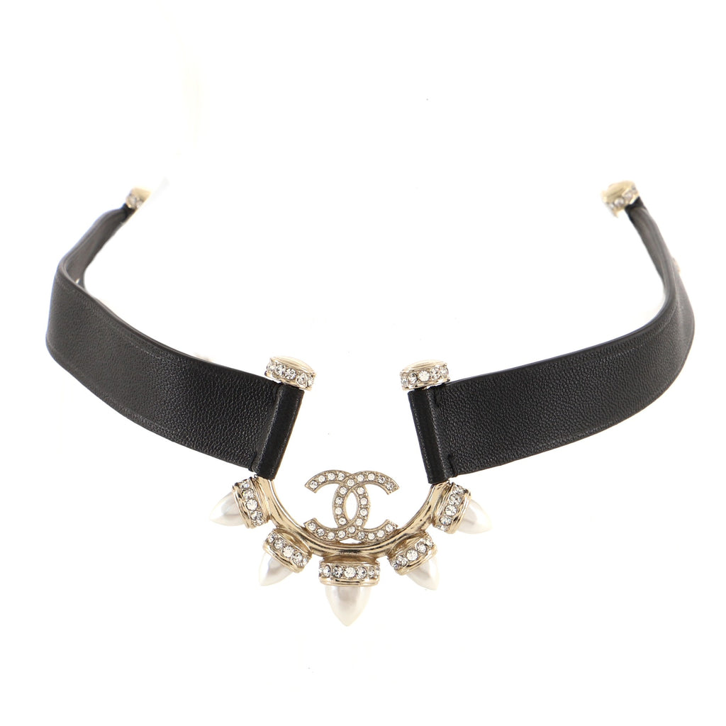 Chanel Spiked CC Choker Necklace Lambskin with Metal, Crystals and Resin  Black 15482301