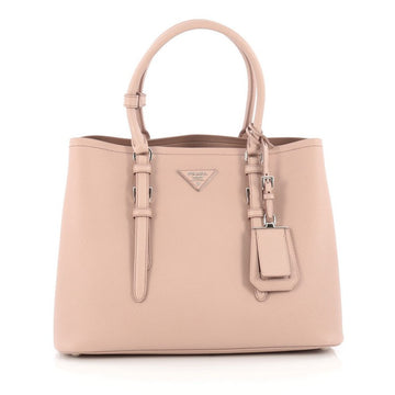 Prada Cuir Covered Strap Double Tote Saffiano Leather Medium Neutral