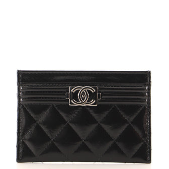 Chanel Boy Card Holder Quilted Crumpled Patent